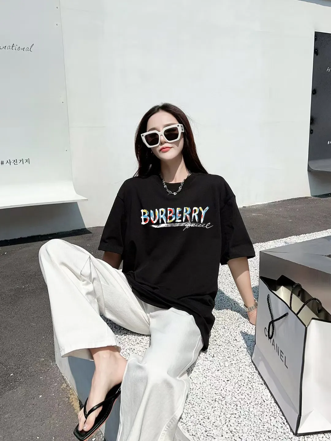 P80✨🔥 [Burberry] 2026FW short-sleeved T-shirt BBR letter LOGO printing Premium 26s double yarn 300g fabric Heavy fabric Customized frame rib same cylinder dyeing Complete three labels Men and women Same Style Color: Black White Blue Size: S M L XL 2XL